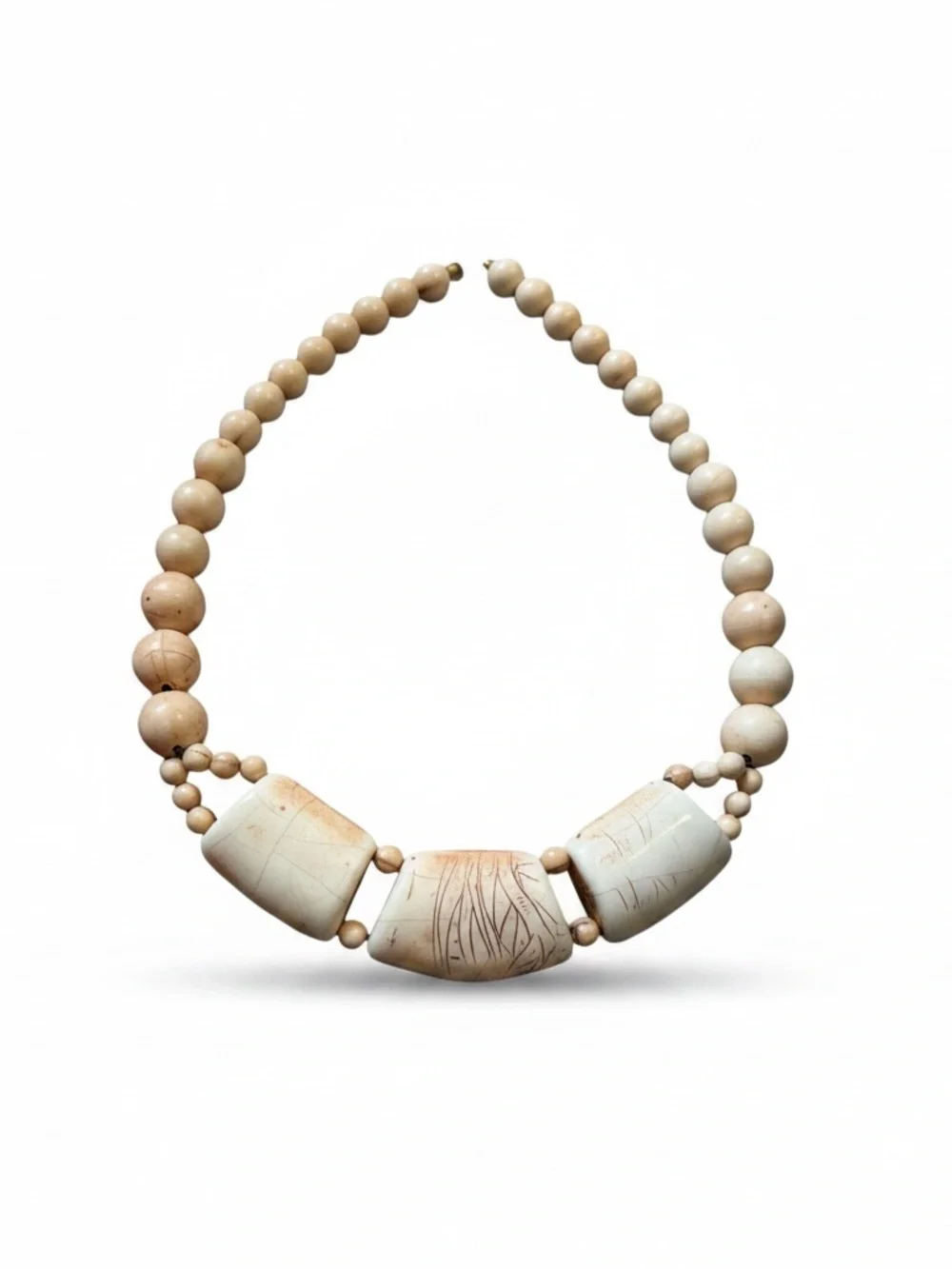 Vintage Carved Statement Necklace Chunky Beaded Natural